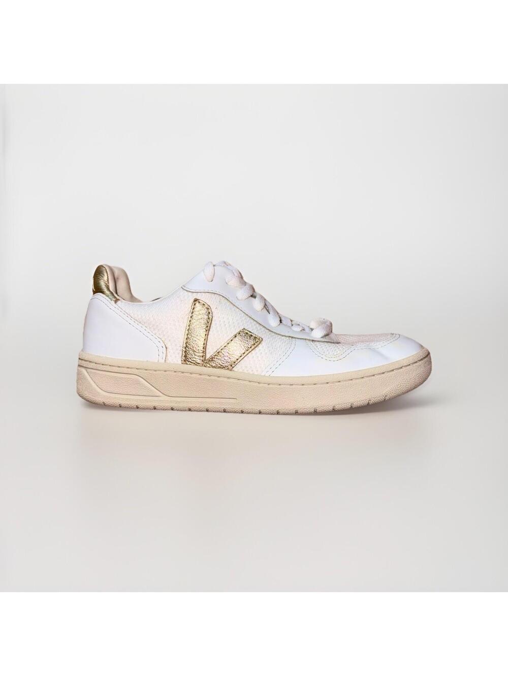 Veja V-10 Women’s Size 6 White Gold Leather Mesh Casual Sneakers EU 37